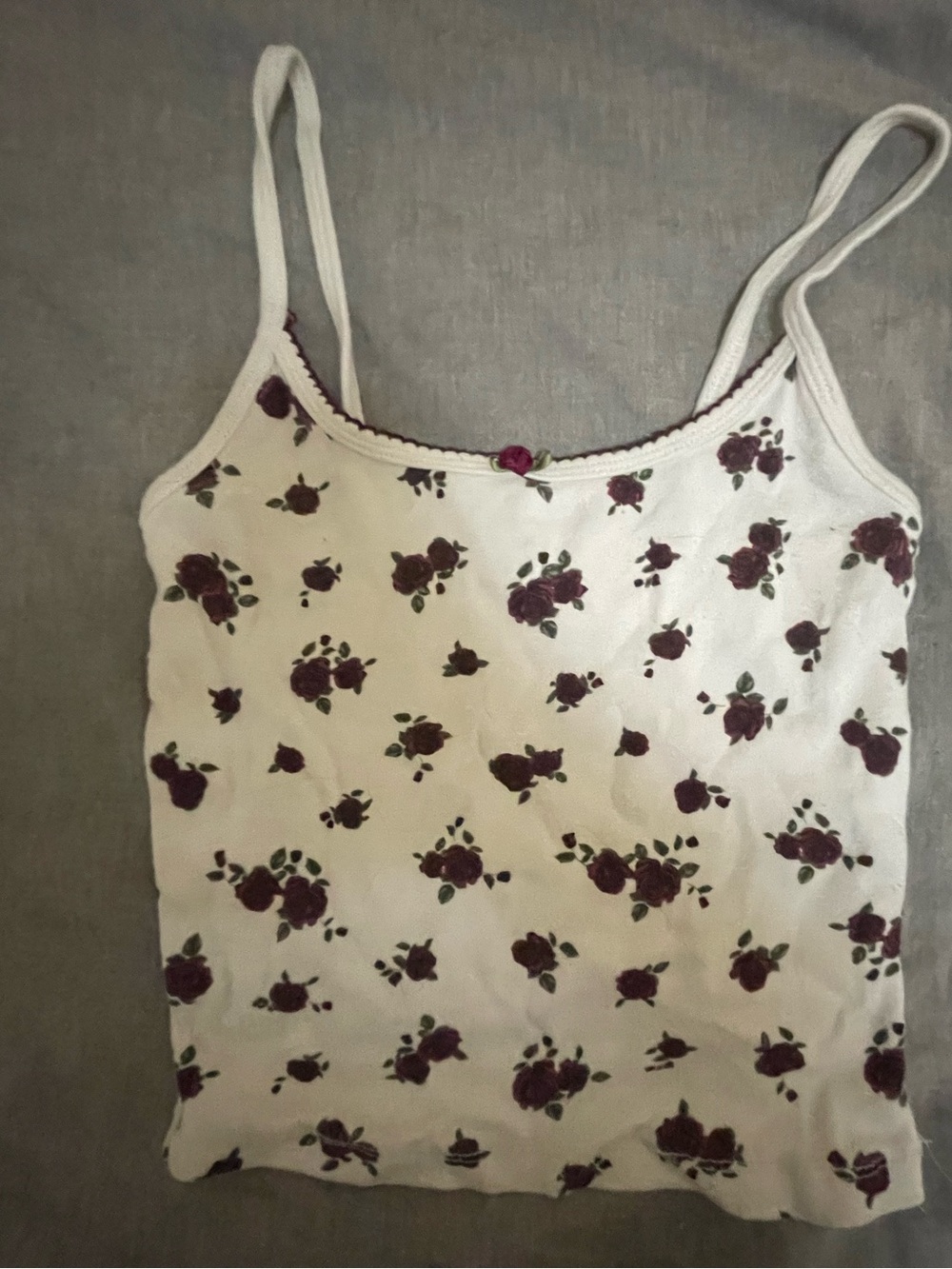 Garage White Ribbed Cami Tank Top with Purple Rose Print